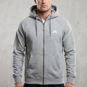 Nike SB Men's Hoodie Full Zip Heather Gray Skateboarding Logo Sweatshirt M